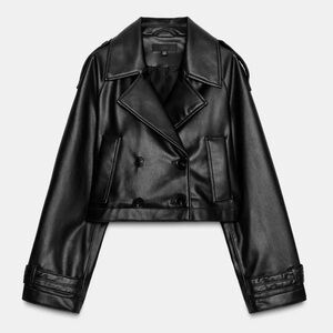 ZARA Black Faux Leather Cropped Trench Jacket – Size XL - NWT